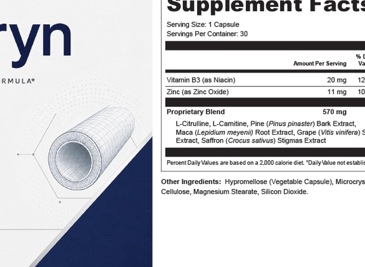 Vasoryn Supplement Facts label